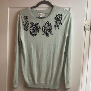 Elle Mint Sweater with Black Floral beading